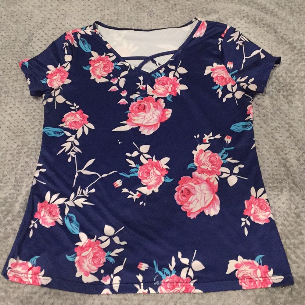 Navy Blue floral blouse